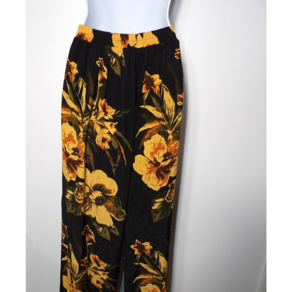 Faithfull The Brand Sz 6 Wrap Pants Black Orange Floral Palazzo Front Slits Pull - Picture 14 of 16